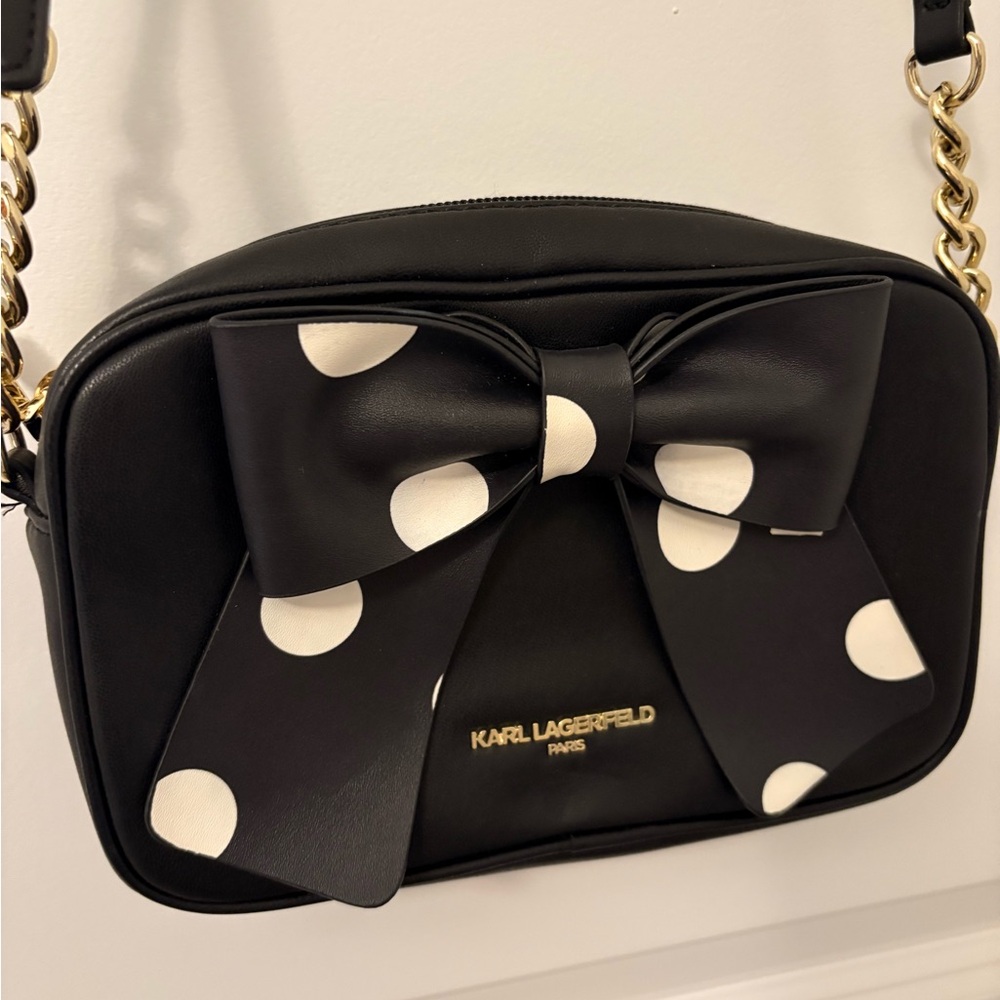 KARL LAGERFELD NWOT Paris Black and White Bow Crossbody Bag